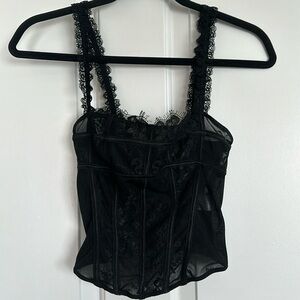 Pretty Little Thing Black Mesh Lace Corset Curved Hem NWT